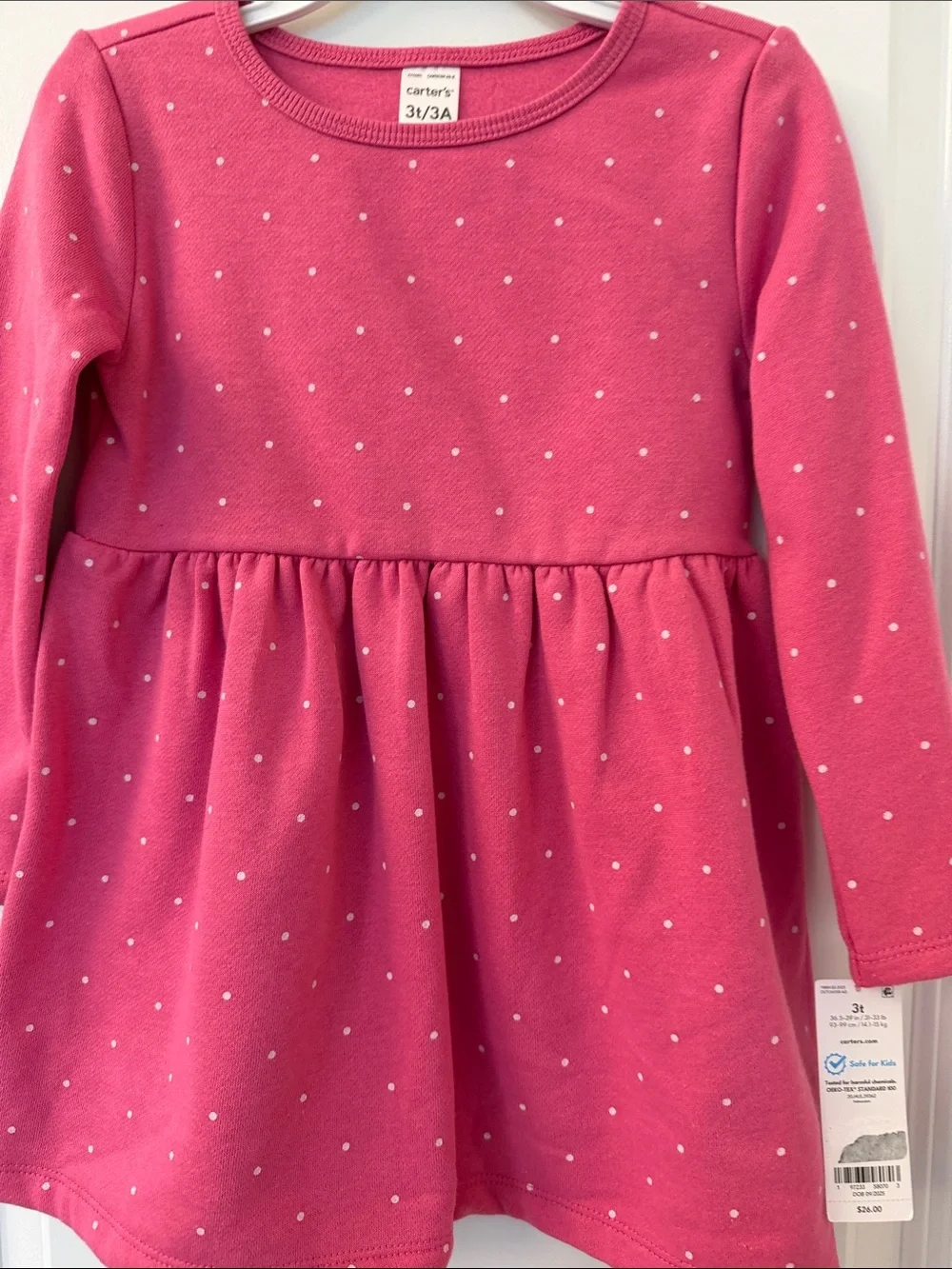 Carter's Pink Long-Sleeve Polka Dot Knit Dress for Toddlers